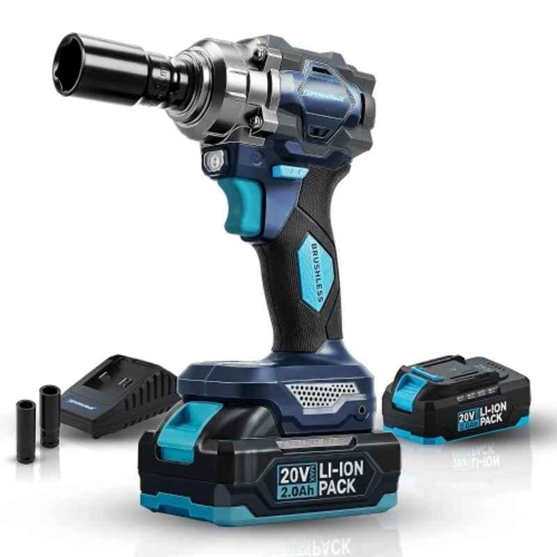 Tomahawk PIW-3999 20V Brushless Cordless Impact Wrench Machine | 280/350Nm High Torque | 1/2 inch Square Drive | 2500 RPM | 3000 IPM | 2x2Ah Batteries | LED Light