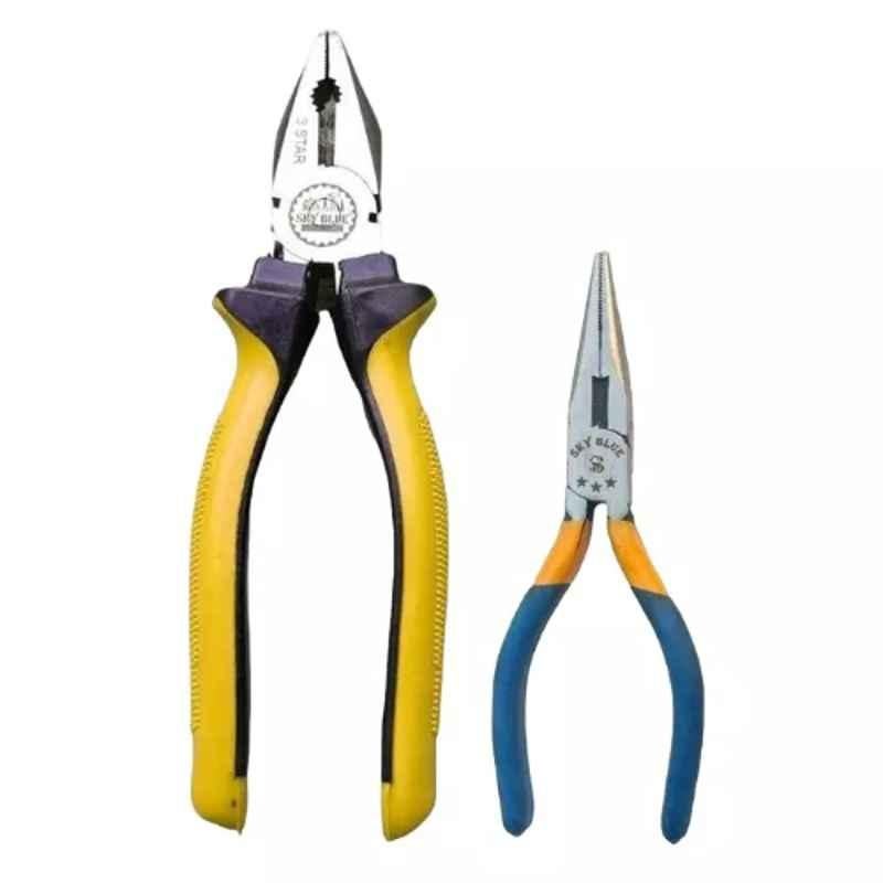 Sky Blue 2 Pcs 8 inch Multicolour 2 Cutting Wire False Piece Lineman Plier Combo, SBE306