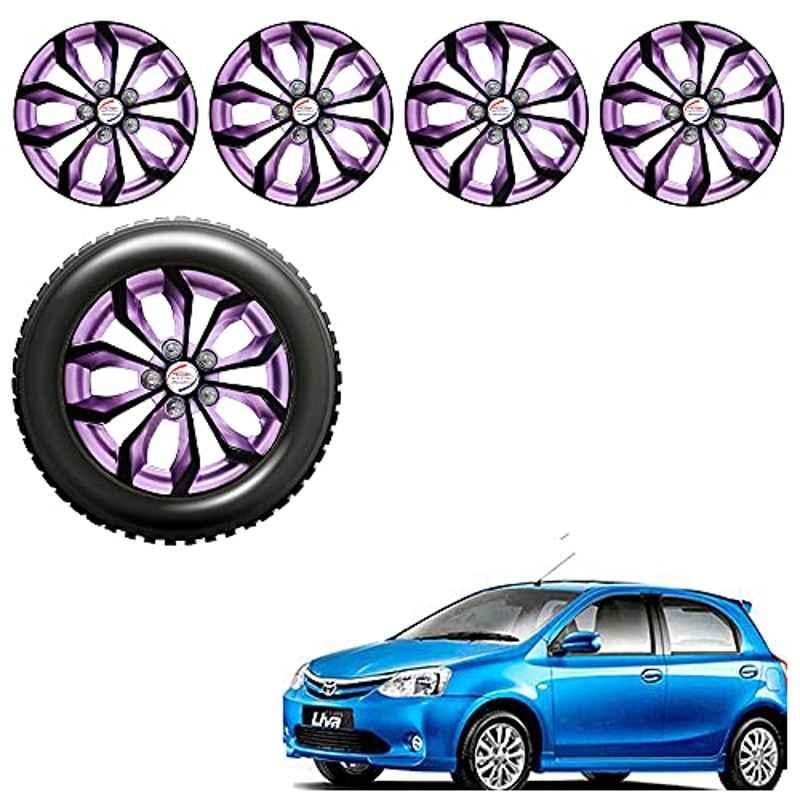 Auto Pearl 4 Pcs 14 inch ABS Black & Violet Car Wheel Cover Set for Toyota Etios Liva