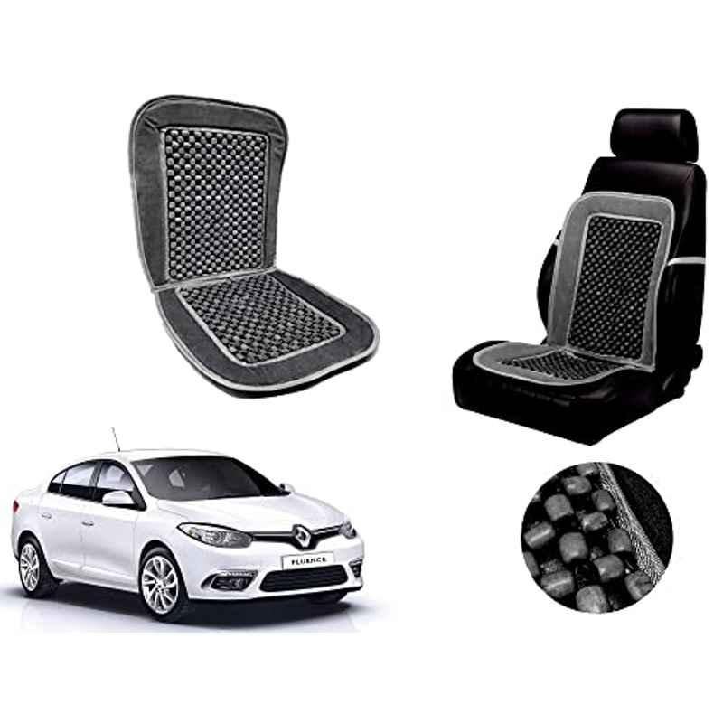 Auto Pearl PU, Velvet & Wooden Beads Grey Rectangular Seat Cushion for Renault Fluence
