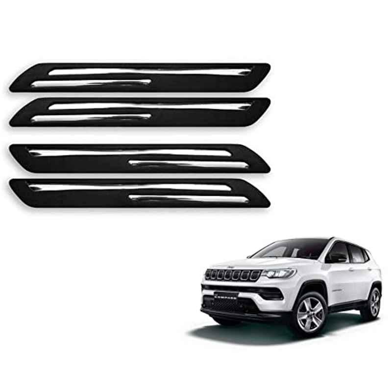 Kozdiko 4 Pcs Rubber Black Double Chrome Strips Car Bumper Protector Guard Set for Jeep Compass
