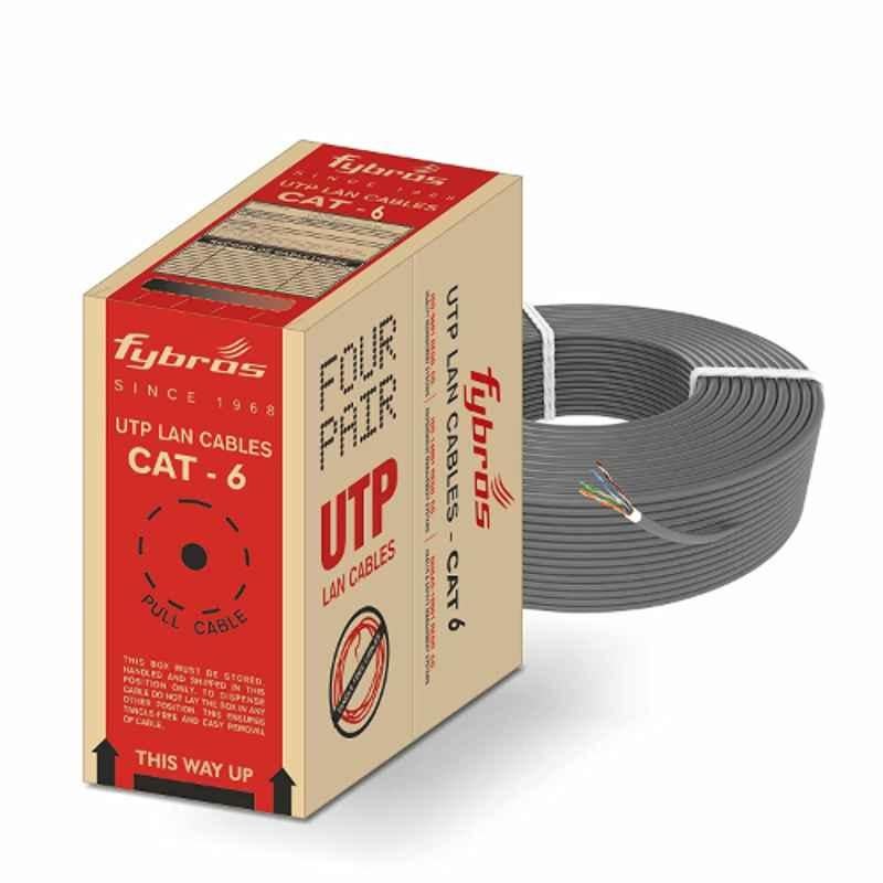Fybros Grey CAT 6 4 Pairs PVC Insulated LAN Communication Cable, FWC1154, Length: 305 m