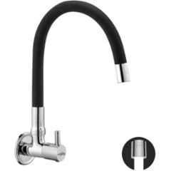 Gold Bell Flora Brass Black & Silver Wall Mounted Kitchen Sink Tap with Flexible Spout