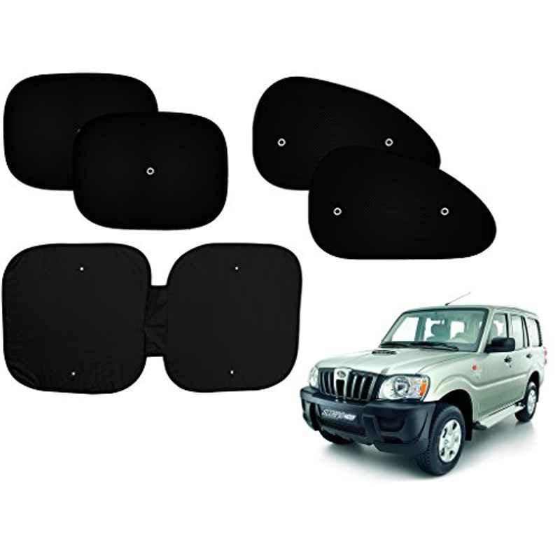 Auto Pearl 5 Pcs PVC & Mesh Black Window & Front Sun Shade Set for Mahindra Scorpio, Front_Chipku_(4+1)_Scorpio