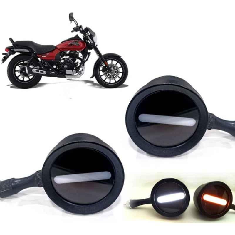 Auto Pearl 2 Pcs 12V Black Bike Front LED Indicator Light Set for Bajaj Avenger Street, F003