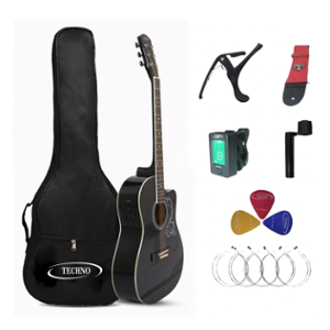 Techno 41 inch Mahogany & Spruce Black Right Hand Orientation Acoustic Guitar, RJ-041
