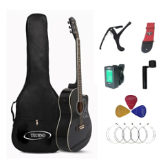 Techno 41 inch Mahogany & Spruce Black Right Hand Orientation Acoustic Guitar, RJ-041