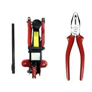 Imported 2 Ton Mild Steel Hydraulic Floor Trolley Jack & 8 inch Combination Plier Combo with Box