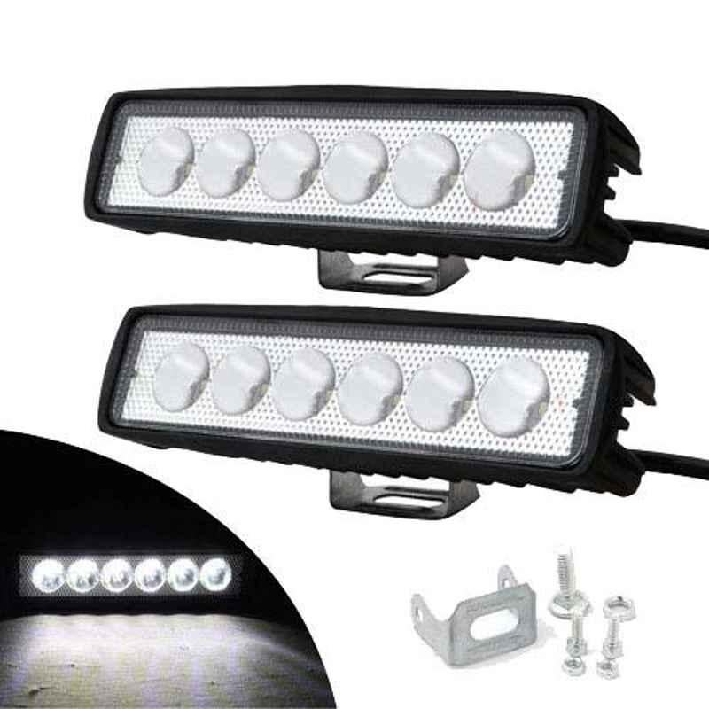 AllExtreme EX6I6F2 2 Pcs 6 LED 6 inch 18W Waterproof White Fog Light Bar Driving Lamp with Mounting Bracket Set
