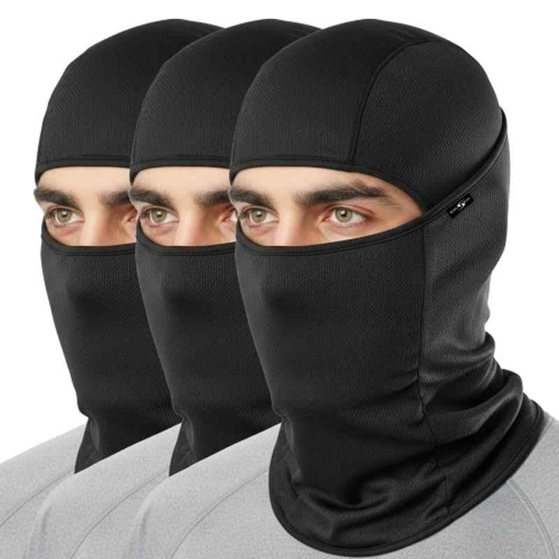 Kingsway Dual Layer 4 Way Stretch Rice Knit Black Balaclava Face Mask for Bikers (Pack of 3)