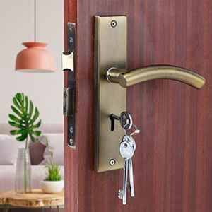 Saze 8 inch Stainless Steel Antique Matt Finish Silver Key Plate Mortise Door Lock Pull Handle Set, MG-1105