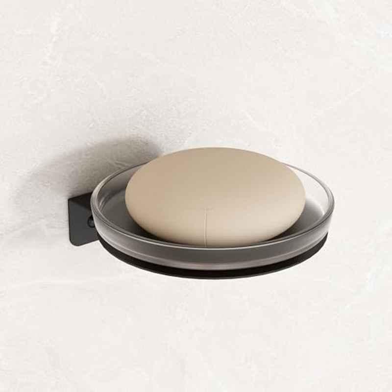 Plantex Single Soap Dish/Stainless Steel Glass Soap Holder/Case/Stand/Soap Bar for Kitchen/Bathroom Accessories Black