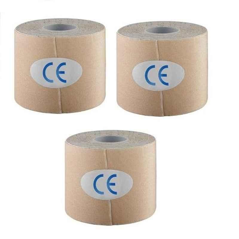 Spanco 3 Pcs 5mx5cm Beige Nylon Fabric Kinesiology Tape Set