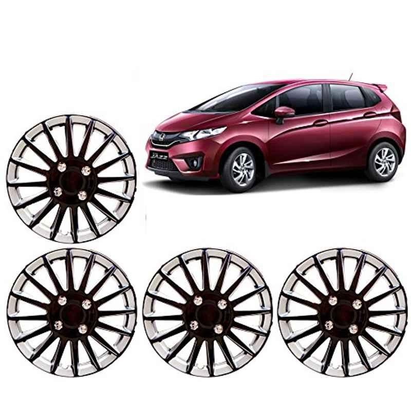 Auto Pearl 4 Pcs 15 inch ABS Black & Silver Wheel Cover Set for Honda Jazz 2015 V & VX