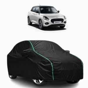 Aarex Auto Polyester Black 100% Waterproof Car Body Cover with Mirror Pocket, Cotton Layer, Triple Stitched & Adjustable Belt for Maruti Suzuki Swift All Models (2005-2024), SW-Black