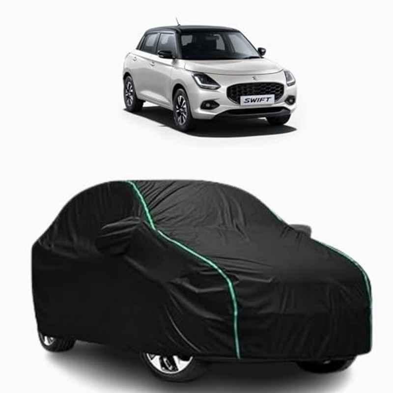 Aarex Auto Polyester Black 100% Waterproof Car Body Cover with Mirror Pocket, Cotton Layer, Triple Stitched & Adjustable Belt for Maruti Suzuki Swift All Models (2005-2024), SW-Black