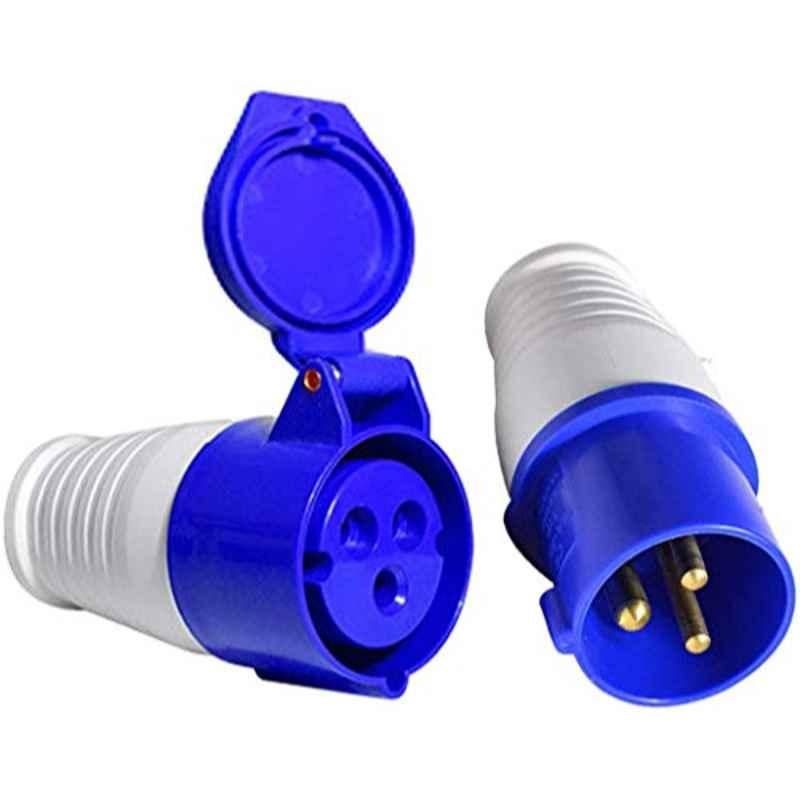 16A 3 Core Plastic Blue Waterproof Industrial Plug & Socket