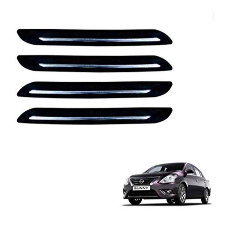 Kozdiko 4 Pcs PVC Black Car Bumper Protector Set with Chrome Strip for Nissan Sunny