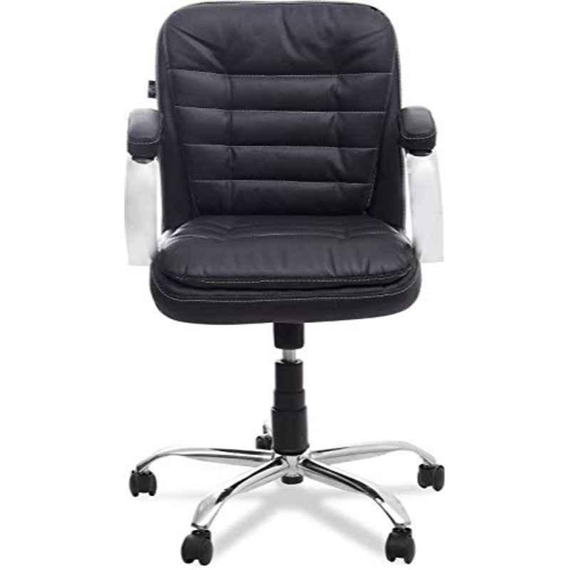KDF Mart Upholstery Fabric Black Medium Back Adjustable Executive Swivel Chair with Back Support, MIS127