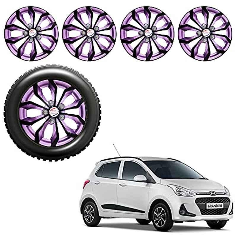 Auto Pearl 4 Pcs 14 inch Black Voilet ABS Press Type Hubcap Wheel Cover Set with Retention Ring for Hyundai I10Grand