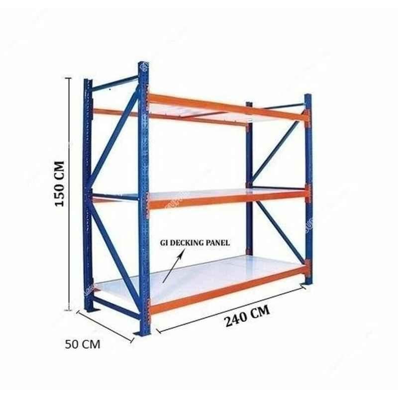 Ast 150cm Blue & Orange Heavy Duty Shelving with 3 Shelves
