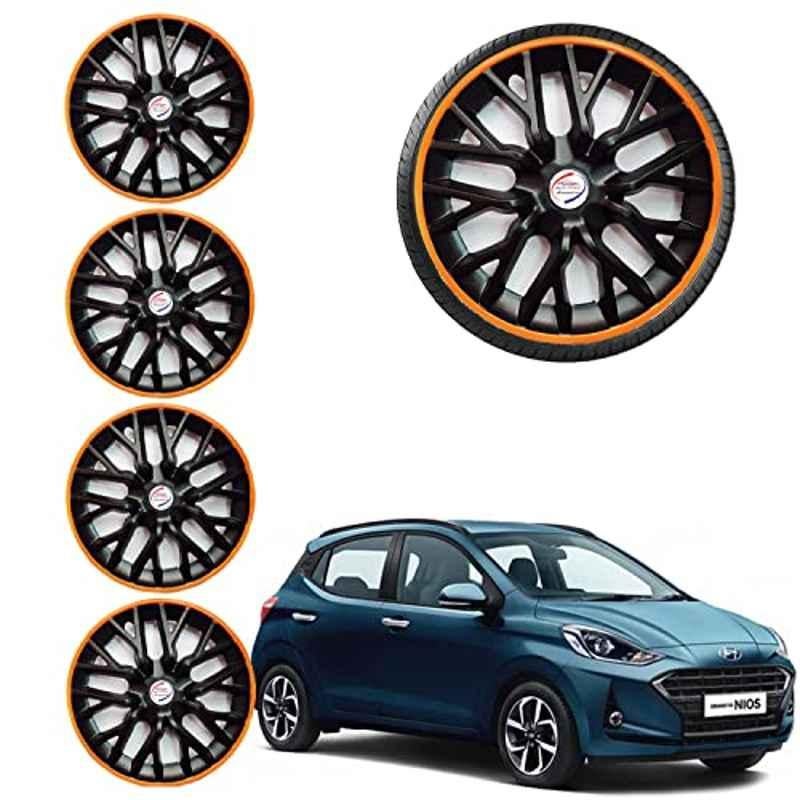 Auto Pearl 4 Pcs 14 inch ABS Black & Orange Car Wheel Cover Set for Hyundai i10 Grand Nios Phoenix