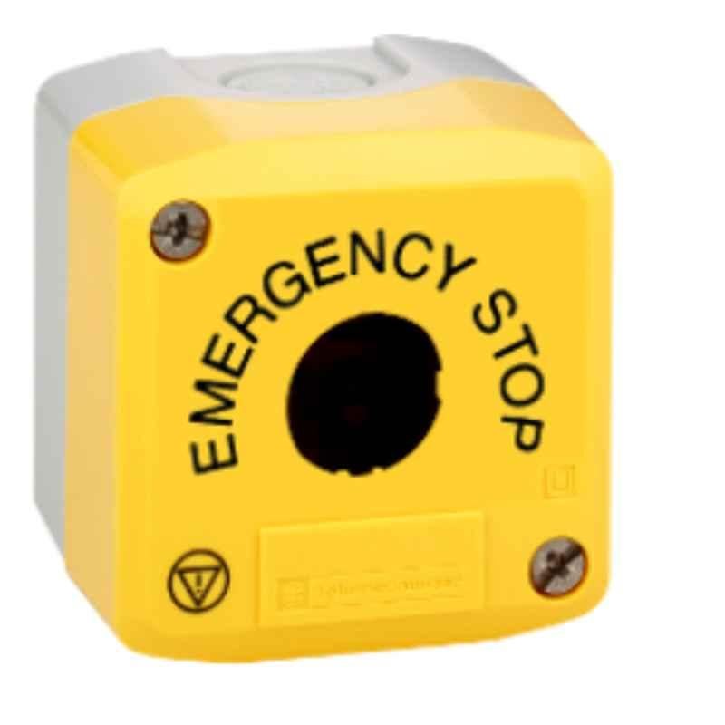 Schneider Harmony 1 Cut-Out Plastic Yellow Lid & Grey Base Emergency Stop/Logo Empty Enclosure, XALK01H29