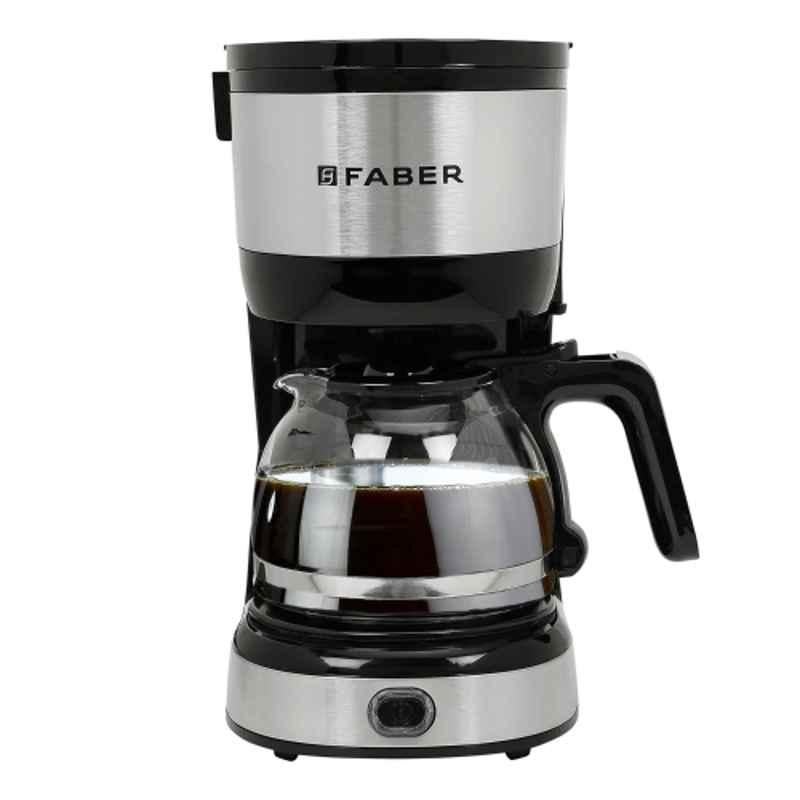 Faber 800W 600ml Plastic & Stainless Steel Black 4 Cups Drip Coffee Machine with with 1 Year Warranty, FCM 0.6L SS BK