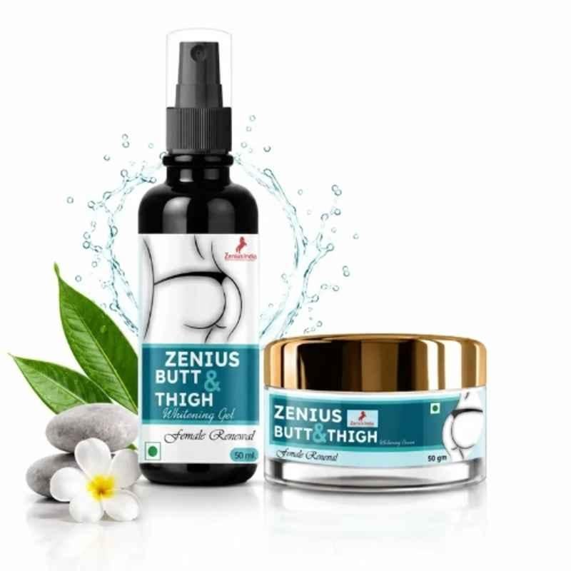 Zenius India 50g Cream, 50ml Gel Butt & Thigh Kit with Bakuchiol, Bearberry, Aloe Vera, Green Tea & Olive Oil for Dark Spots & Uneven Skin Tone