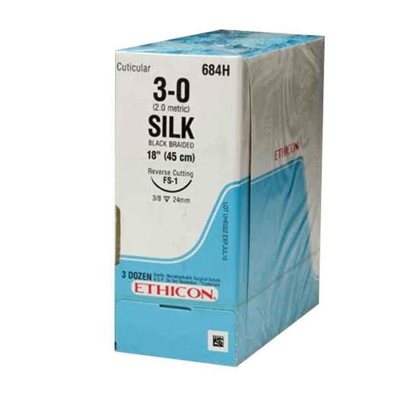 Ethicon SW215 1 Sutupak Black Braided Silk Sterile Suture, Size: 2x75 cm (Pack of 12)