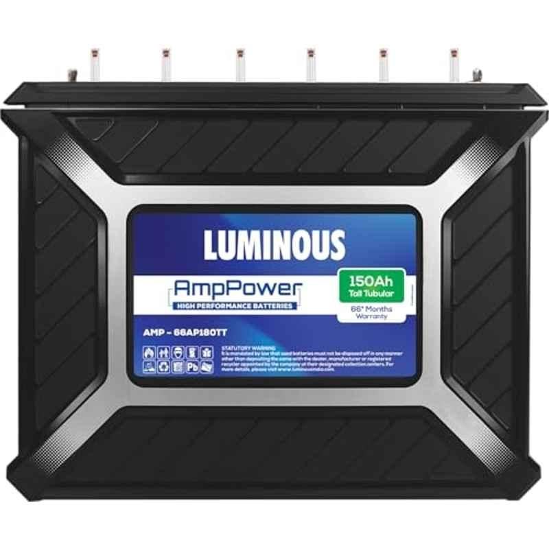 Luminous AmpPower 66AP180TT 150Ah 12V Tall Tubular Battery with 66 Months Warranty for Home, Office & Shops, F1160C904150
