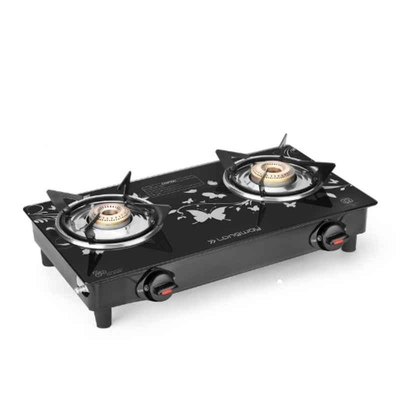 Longway Astra 2 Burner Black Glass Top Manual Ignition Gas Stove