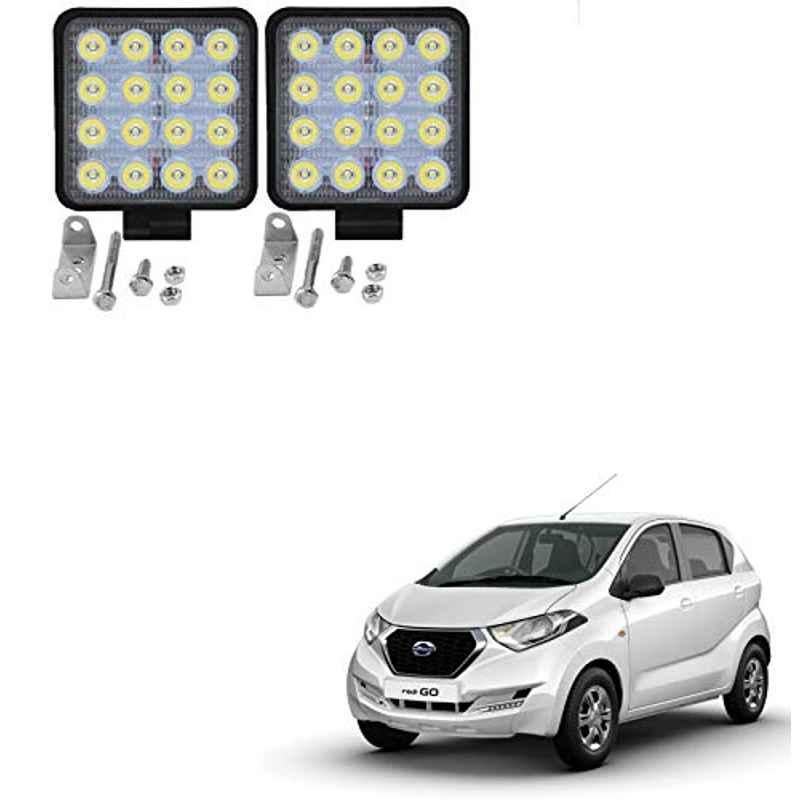 Kozdiko 2 Pcs 48W 16 LED White Bright Beam Square Fog Light Set for Datsun Redi Go, koz_92711