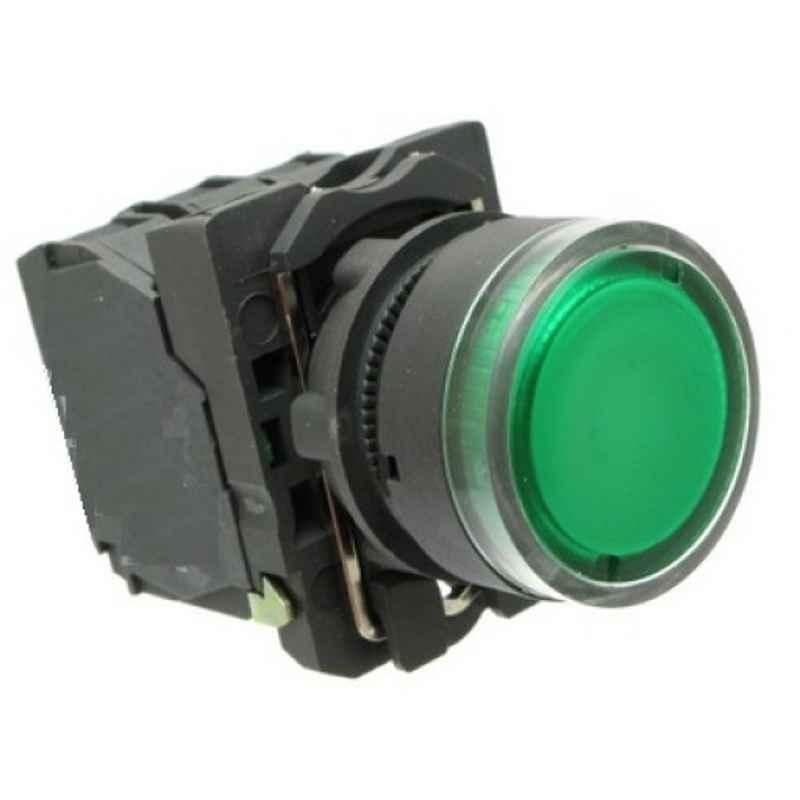 Schneider Illuminated Flush Integral LED Type Green Push Button with Smooth Lens, XB5AW33G1N