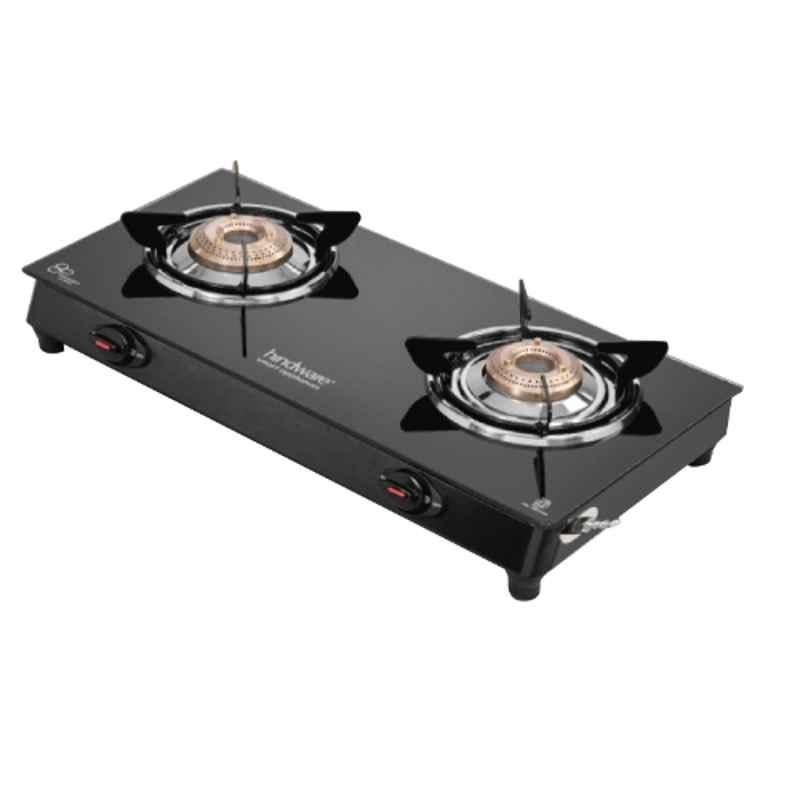Hindware Pioneer 2B Glass Top Cooktop with 2 Brass Burner & Manual Ignition, CT 100209