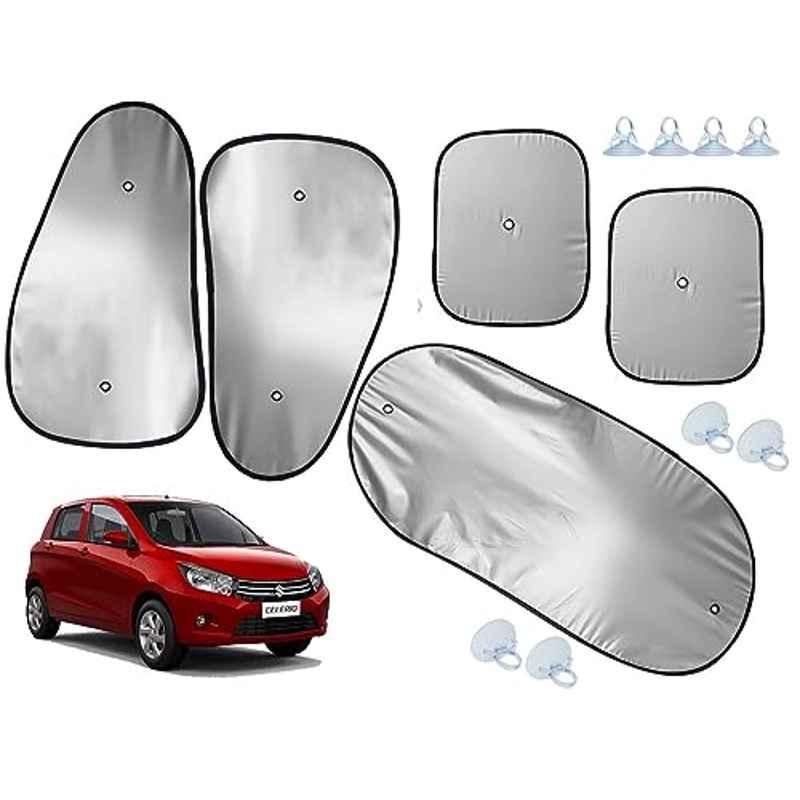 Auto Pearl 5 Pcs Polyester Black & Silver Window & Rear Sun Shade Set for Maruti Suzuki Celerio LXI 2014