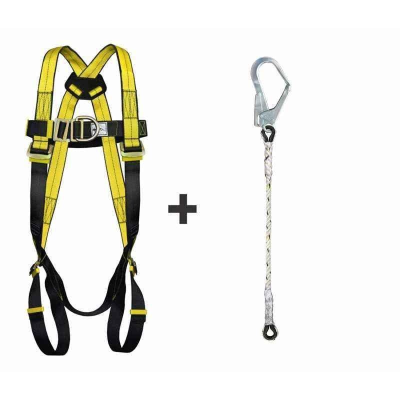 Allen Cooper Yellow Full Body Polypropylene Harness with Twisted Rope Lanyard, 1011030_FBH24_TRL206