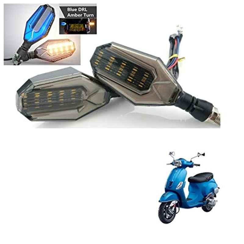 Kozdiko 4 Pcs Plastic Front & Rear U Shape Dual Color DRL LED BIke Indicator Set for Vespa SXL 150
