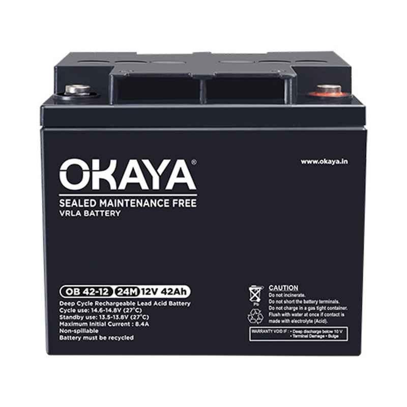 Okaya 12V 42Ah Rechargeable SMF or VRLA Battery, OB-42-12