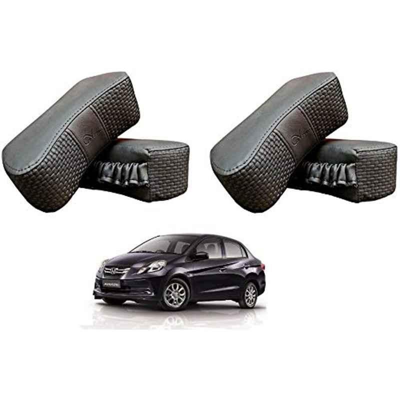 Kozdiko 4 Pcs CV Designer Grey Leatherite Neck Rest Car Cushion Pillow Set for Honda Old Amaze 2013-2017