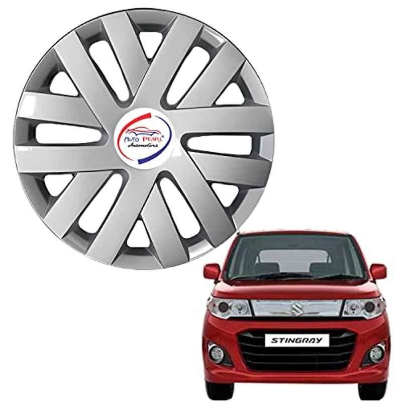 Auto Pearl 4 Pcs 13 inch ABS Polo Silver PBY 19 Hubcap Wheel Cover Set with Retention Ring for Maruti Suzuki Wagon R Stingray