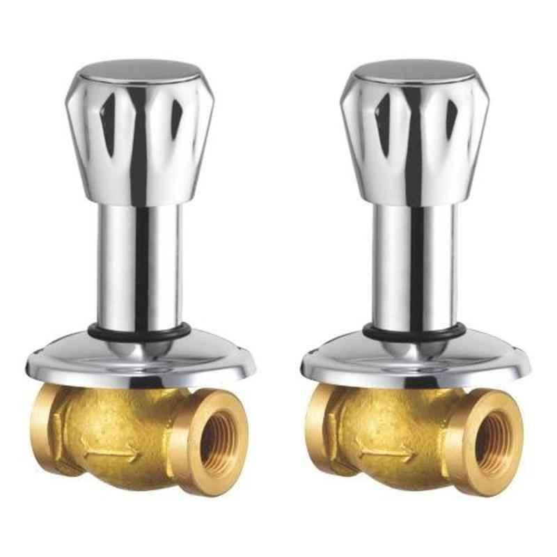 Drizzle Conty 2 Pcs 20mm Brass Chrome Finish Silver Concealed Stop Cock Set, ACON20CONTI2