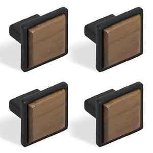 Plantex Knobs for Drawer | Square Drawer Knobs | Knobs for Cabinets | Pull-Push Knobs for Kitchen | Bedroom Drawer (Pack of 4) Black & Wood