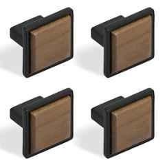 Plantex Knobs for Drawer | Square Drawer Knobs | Knobs for Cabinets | Pull-Push Knobs for Kitchen | Bedroom Drawer (Pack of 4) Black & Wood
