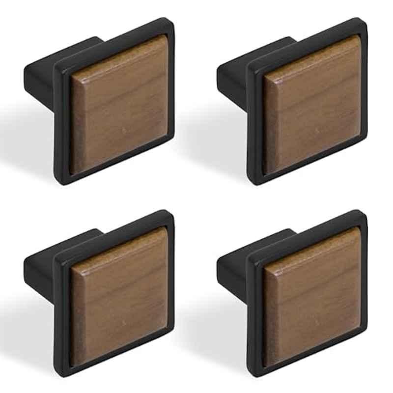 Plantex Knobs for Drawer | Square Drawer Knobs | Knobs for Cabinets | Pull-Push Knobs for Kitchen | Bedroom Drawer (Pack of 4) Black & Wood