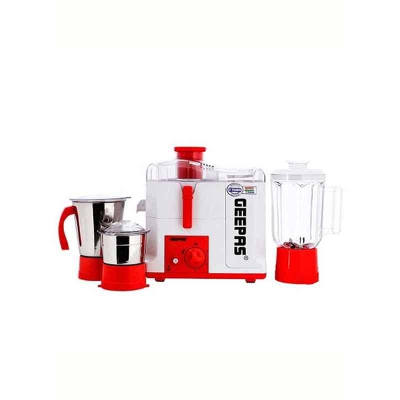 Geepas 750W Plastic White & Red 4-In-1 Food Processor with Juicer Mixer, GSB44077
