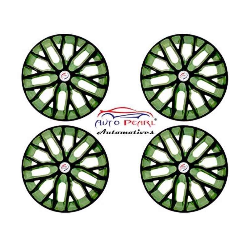 Auto Pearl 4 Pcs 14 inch ABS Black & Green Press Type Fitting Car Wheel Cover Set for All Cars