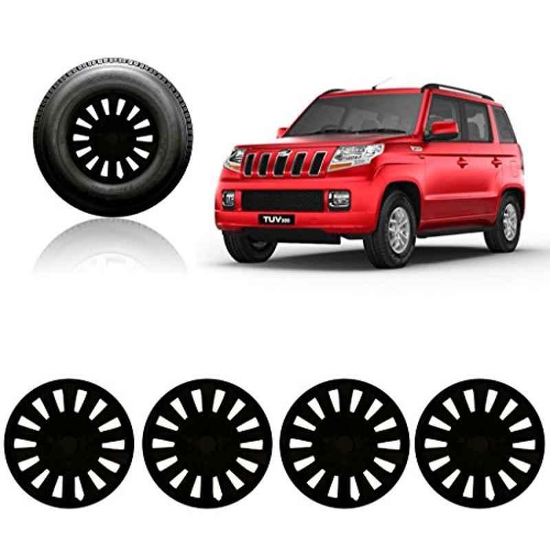 Auto Pearl 4 Pcs 15 inch ABS Black Wheel Cover Set for Mahindra TUV 300