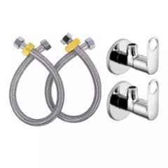 Fastgear 4 Pcs Stainless Steel Silver Chrome Finish Bathroom Faucet Set, FG2036