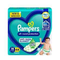 Pampers 44 Pcs All Round Protection Baby Diaper Packet with Aloe Vera & Vitamin E, Size: Medium